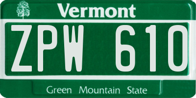 VT license plate ZPW610