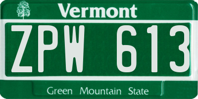 VT license plate ZPW613