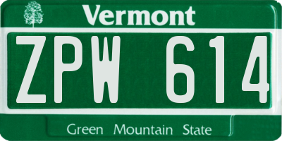 VT license plate ZPW614