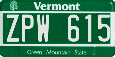 VT license plate ZPW615