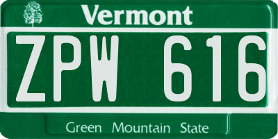 VT license plate ZPW616