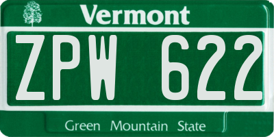 VT license plate ZPW622