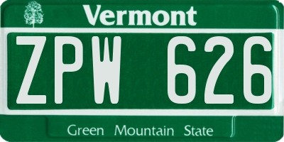 VT license plate ZPW626