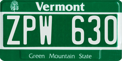 VT license plate ZPW630