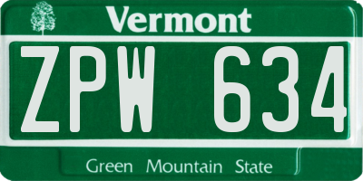 VT license plate ZPW634