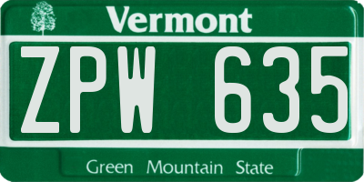 VT license plate ZPW635