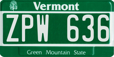 VT license plate ZPW636