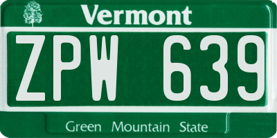 VT license plate ZPW639