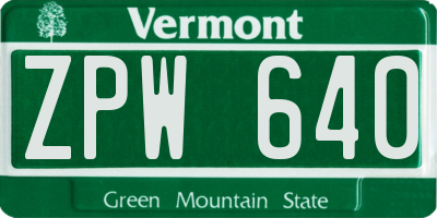 VT license plate ZPW640
