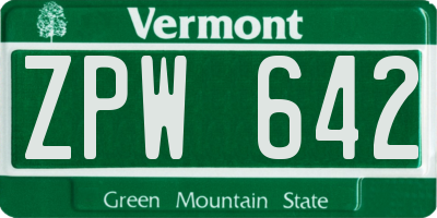VT license plate ZPW642