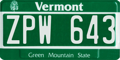 VT license plate ZPW643
