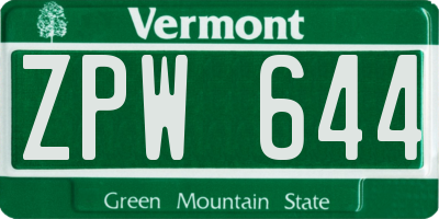VT license plate ZPW644