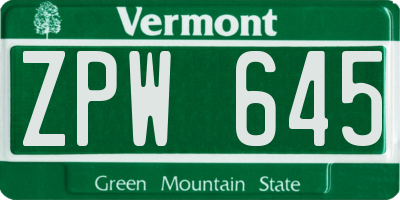 VT license plate ZPW645