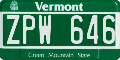 VT license plate ZPW646