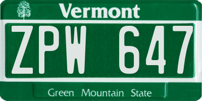 VT license plate ZPW647