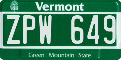VT license plate ZPW649
