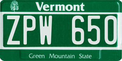 VT license plate ZPW650