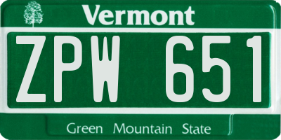 VT license plate ZPW651
