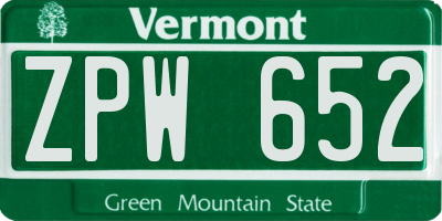 VT license plate ZPW652
