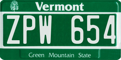 VT license plate ZPW654