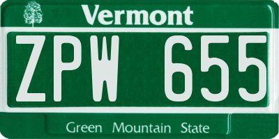 VT license plate ZPW655