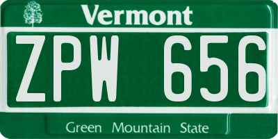 VT license plate ZPW656