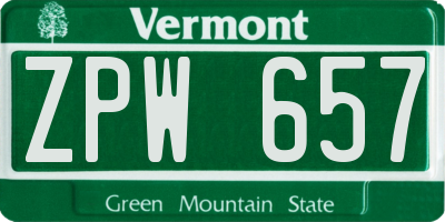 VT license plate ZPW657