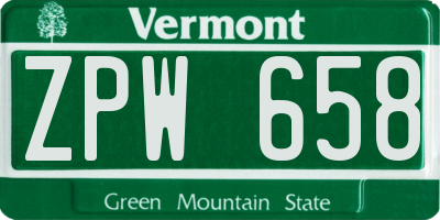 VT license plate ZPW658