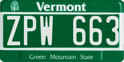 VT license plate ZPW663
