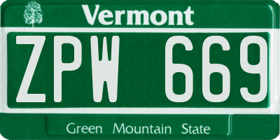 VT license plate ZPW669