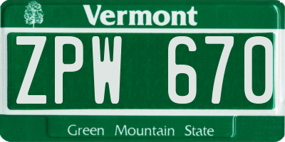 VT license plate ZPW670