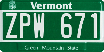 VT license plate ZPW671