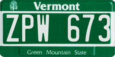VT license plate ZPW673