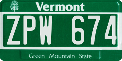 VT license plate ZPW674