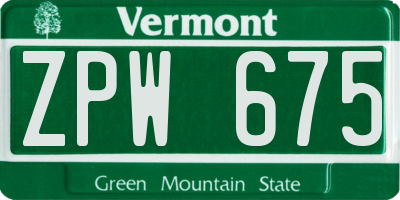 VT license plate ZPW675