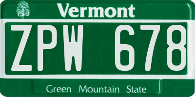 VT license plate ZPW678