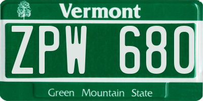 VT license plate ZPW680