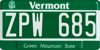 VT license plate ZPW685