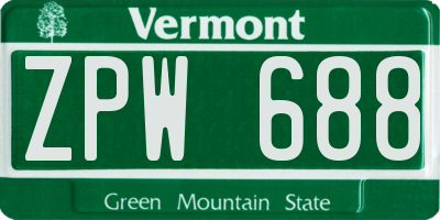 VT license plate ZPW688