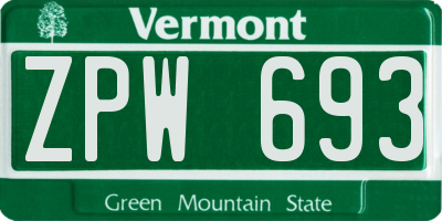 VT license plate ZPW693