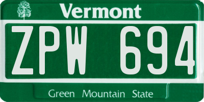 VT license plate ZPW694