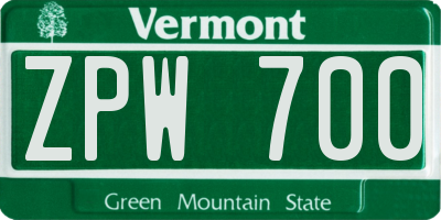 VT license plate ZPW700
