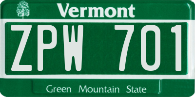 VT license plate ZPW701