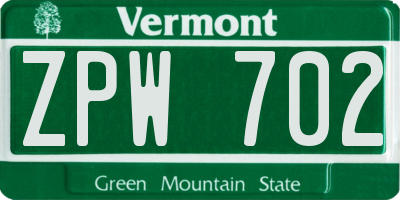 VT license plate ZPW702