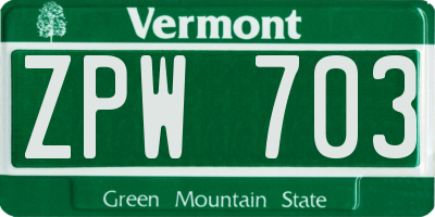 VT license plate ZPW703