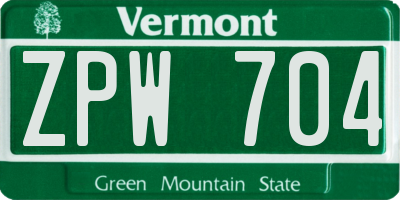 VT license plate ZPW704