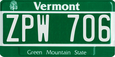 VT license plate ZPW706