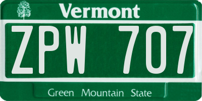 VT license plate ZPW707
