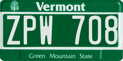 VT license plate ZPW708