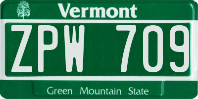 VT license plate ZPW709